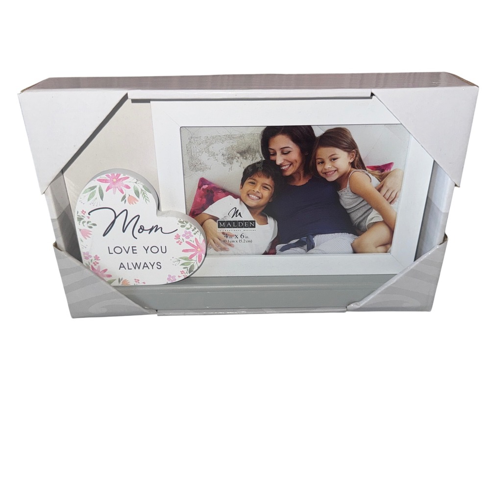 Malden Mom Love You Always Picture Frame White 4x6 Floral Heart Detail